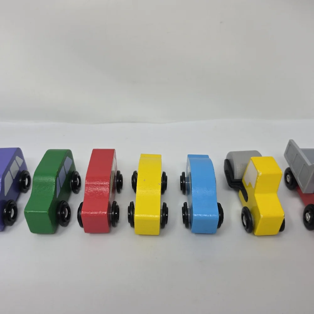 Melissa and Doug Wood Colorful Cars Work Trucks Lot of 7